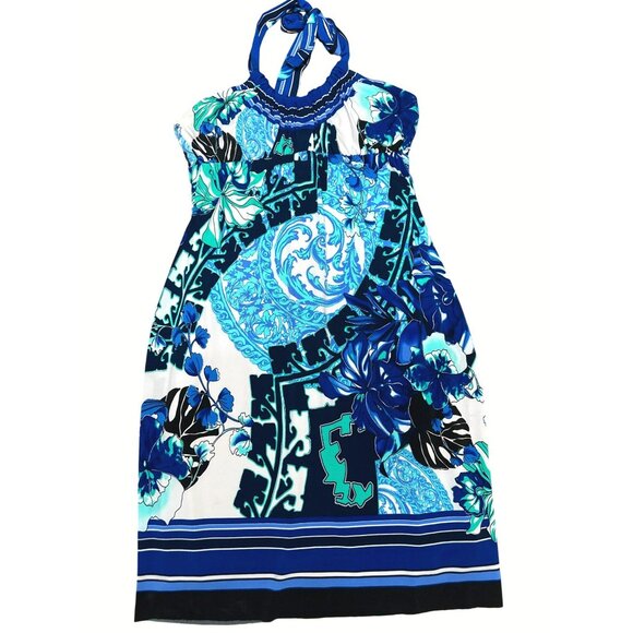 Cache Halter Dress Size 8 Blue Floral Print Polyester Spandex - Picture 9 of 11
